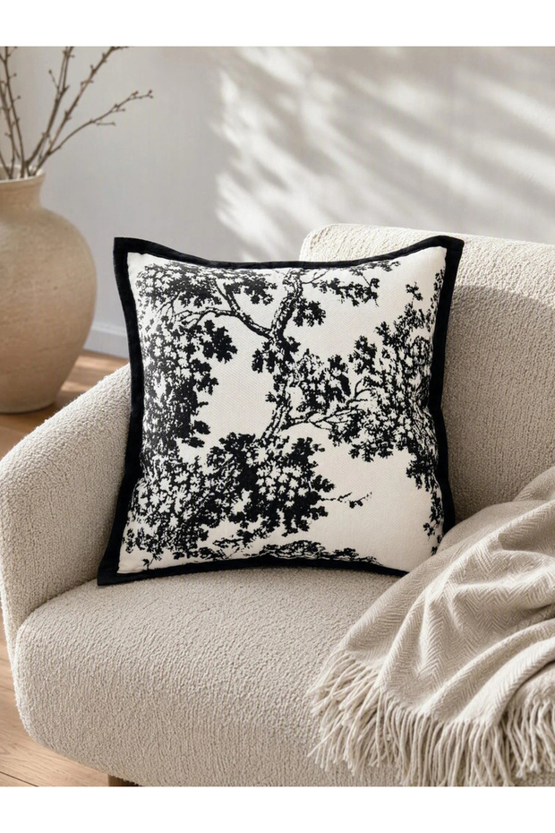 1-Piece Floral Print Cushion Cover- 45X45Cm, Black