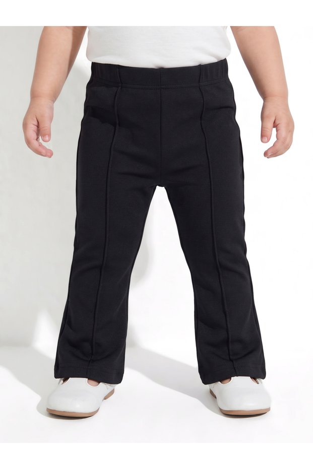 Baby Girl Black Pintuck Details Ponte Knit Flared Leggings