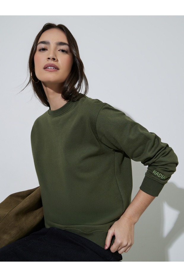 Olive Regular Fit Long Sleeve Sweatshirt
