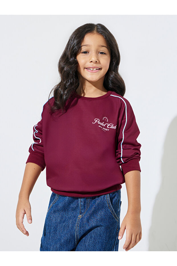 Girls Printed Sweatshirt with Piping Detail