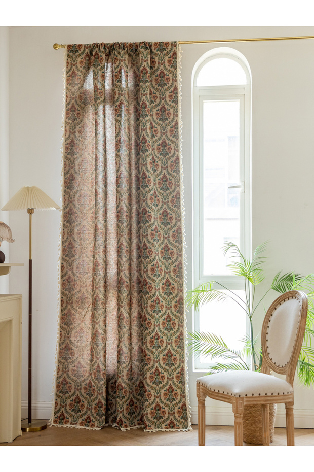 Floral Damask Print Non Black-Out Curtains, 150x240cm