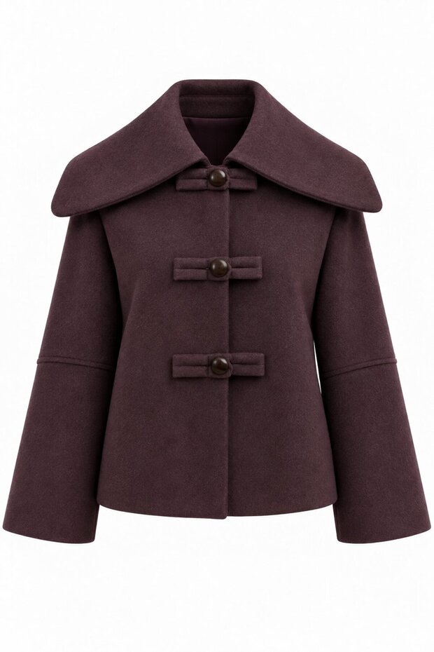 Brown Buttoned Short Cashmere Jacket - 2Y7675