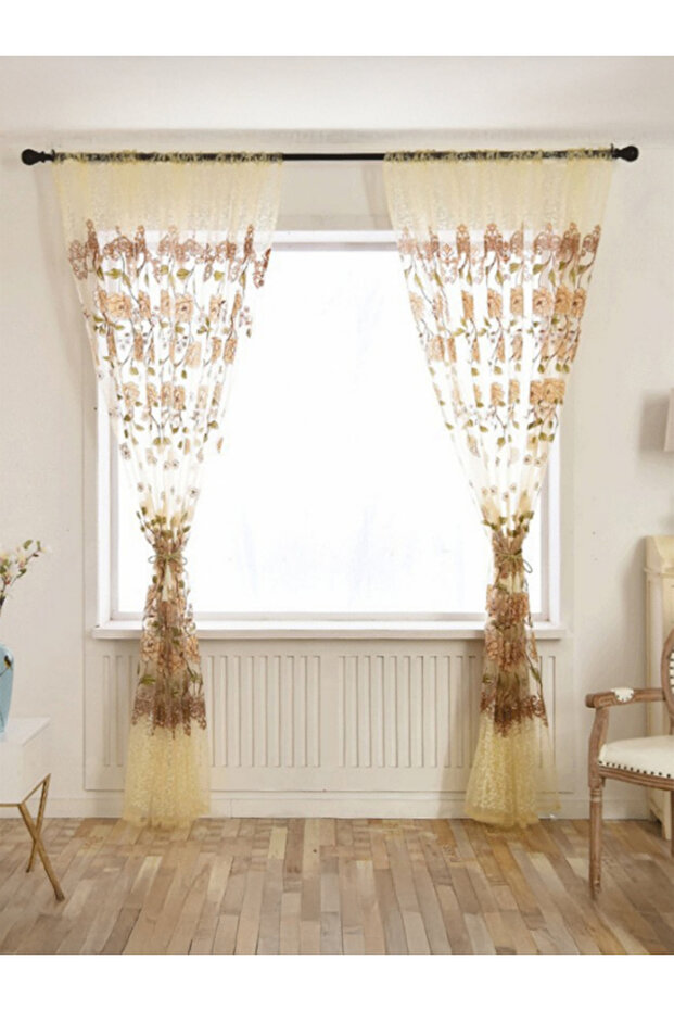 2-Piece Floral Pattern Sheer Curtains, 100x270cm