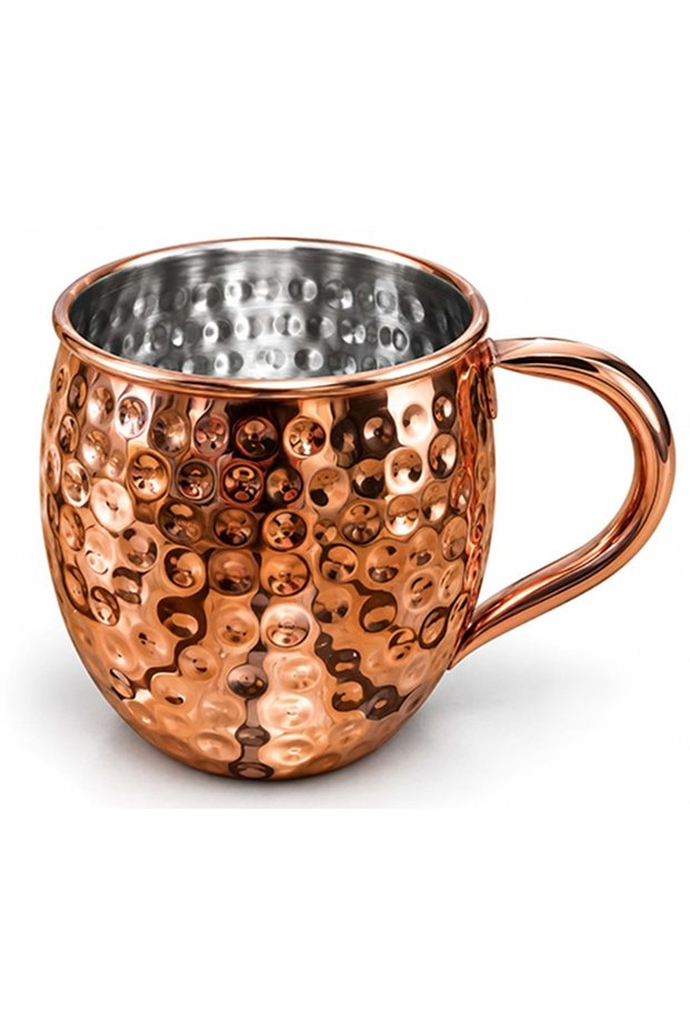 Copper Colored Forged Patterned Stainless Steel Mug with Handle Decorative Beverage Cup