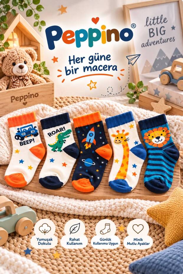 Baby Boy & Child Cotton Patterned Socks / 5 Pairs