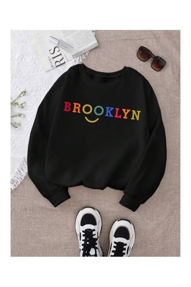 Unisex Brooklyn Colorful Printed Crew Neck Sweatshirt Printed Premium Oversize T-Shirt