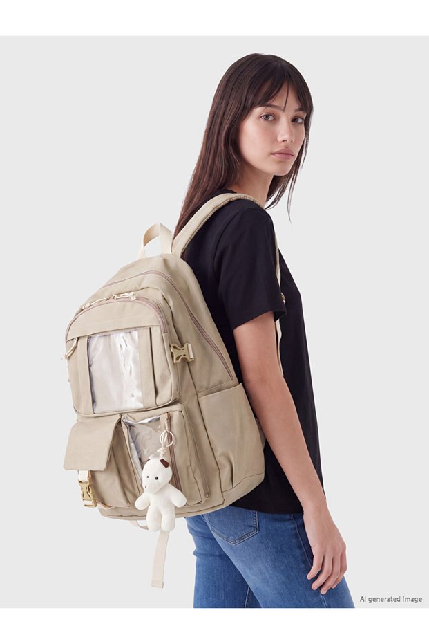 Women's Backpack with Teddy Bear Accessories