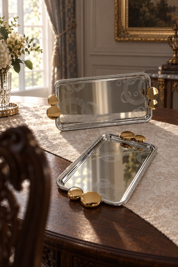 Grant Set of 2 Mirrored Steel Trays