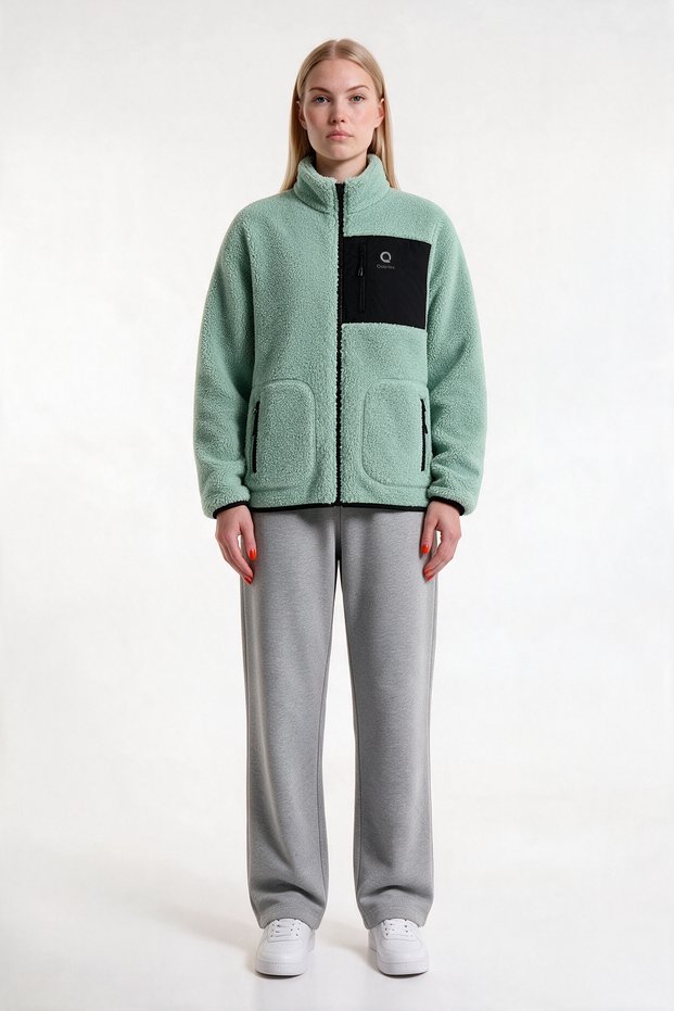 Women's Welsoft Plush Fleece Jacket with Full Zipper and 3 Pockets with Front Piece Detail