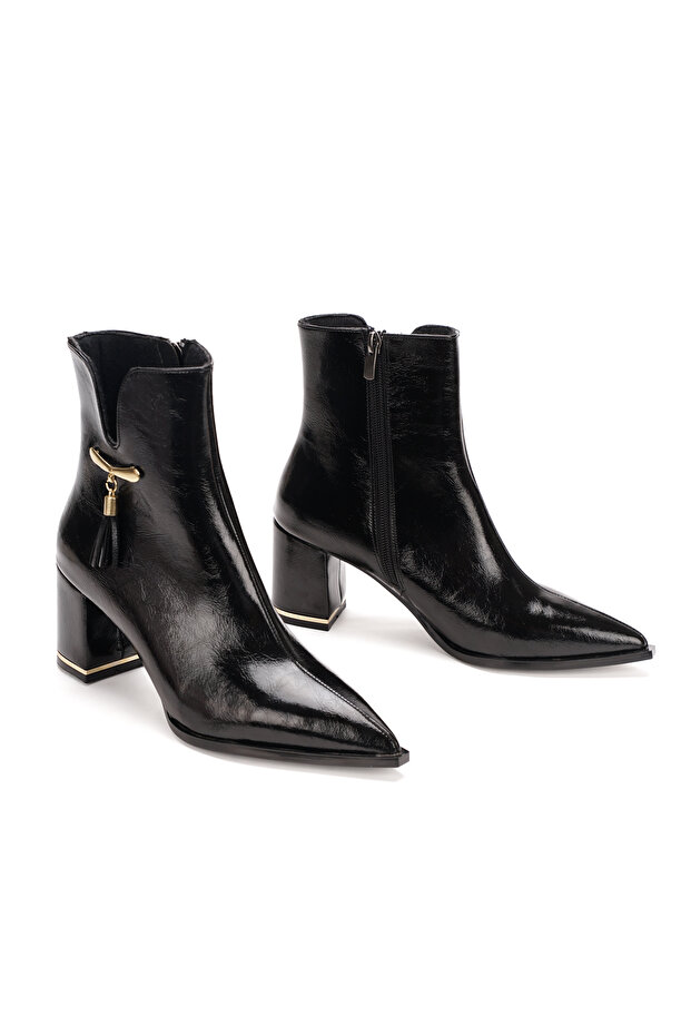 Tasseled Gold Accessory Thick Heeled Pointed Toe Women's Boots