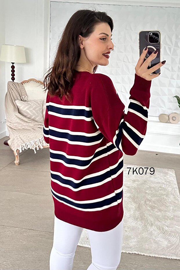 Crew Neck Striped Knitwear Blouse 7K079