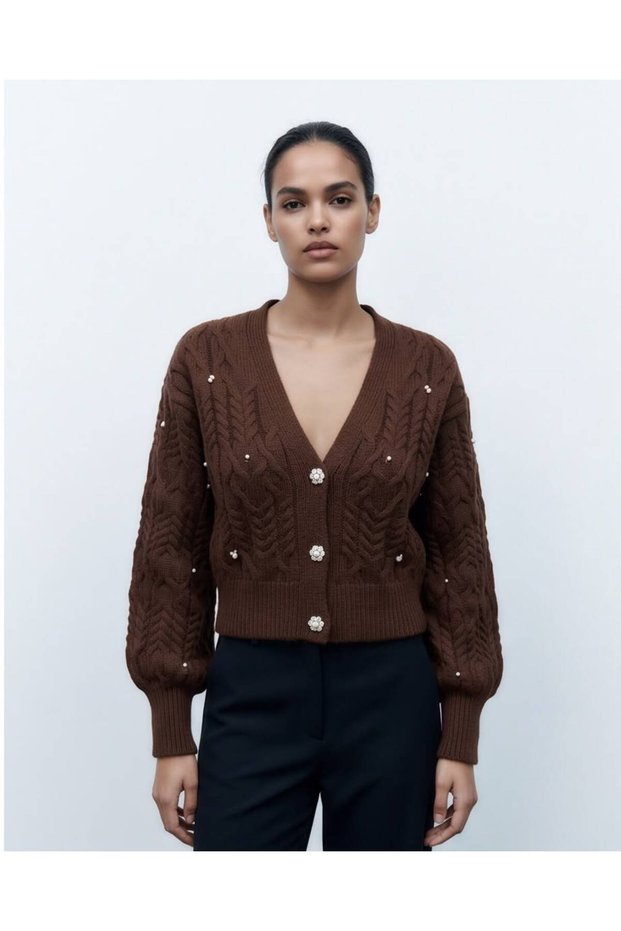 Pearl Detailed Knitted Cardigan