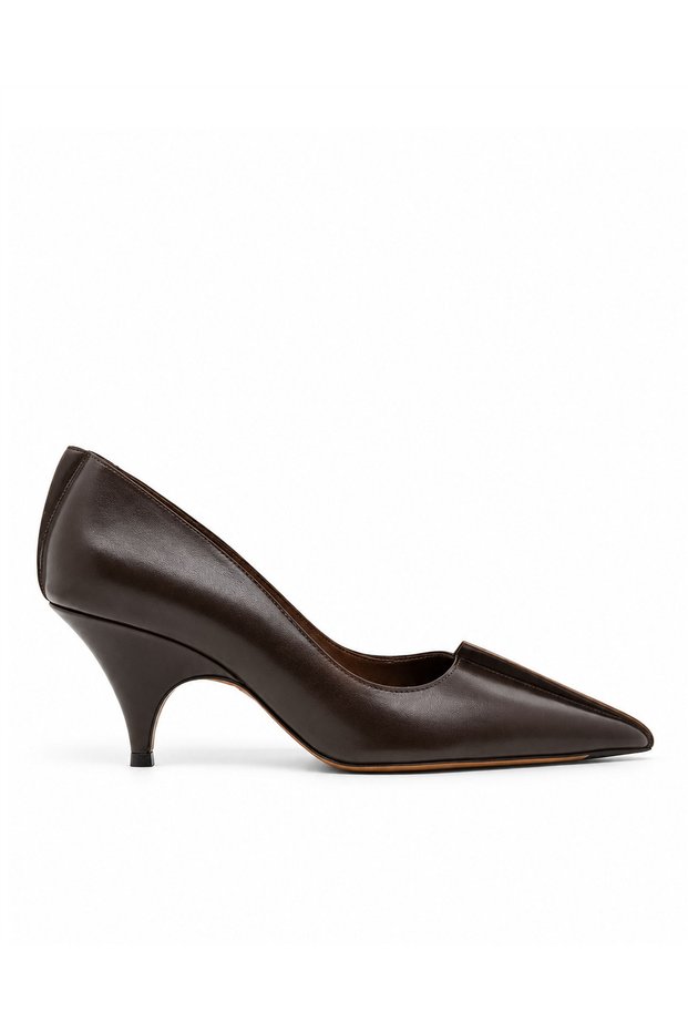 Genuine Leather Pointed Toe Women's Heeled Shoes 2116 Brown