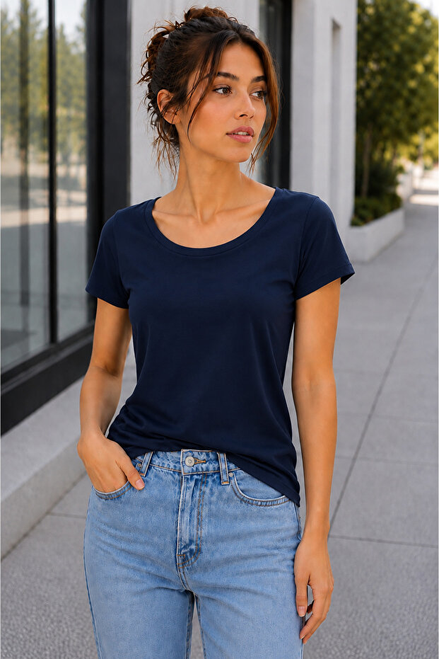 Women's Premium Cotton Basic T-Shirt Oval Neck Short Sleeve Loose Fit / Relaxed Fit