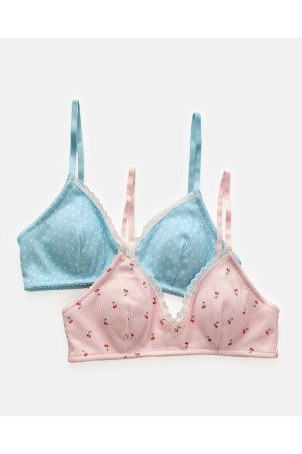 Senior Girls Blue And Pink Cherry Padded Bra (Pack of 2)