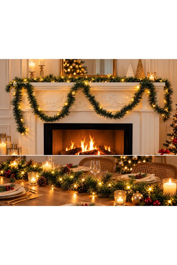 New Year's 5 m Pine Garland Ornament 5 m Daylight Led Set New Year's Decoration Ornament Set