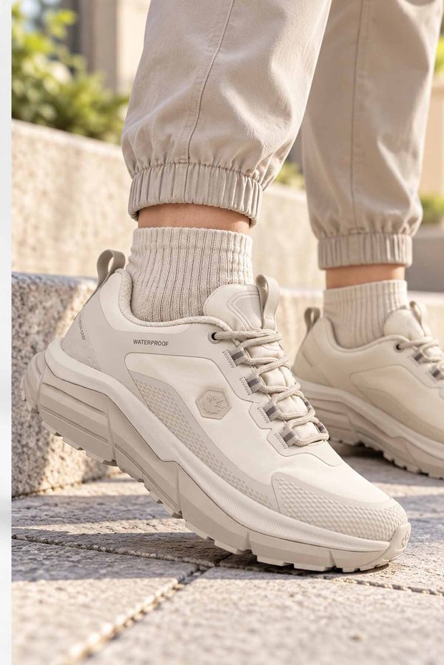 Women's Beige Waterproof Outdoor Shoes – Thick Sole Trekking Hiking Casual Sports Shoes