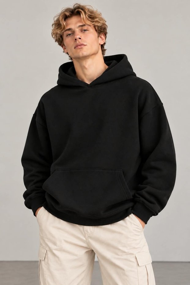 Men's Oversize Hooded Kangaroo Pocket 3 Thread Sweatshirt Hoodie