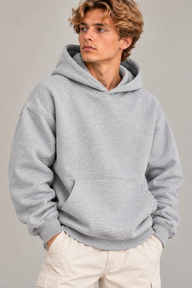 Men's Oversize Hooded Kangaroo Pocket 3 Thread Sweatshirt Hoodie