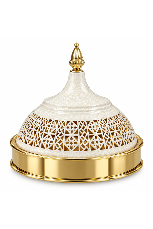 Metal Tanjine Serving Dome Cream & Gold - 26x20cm