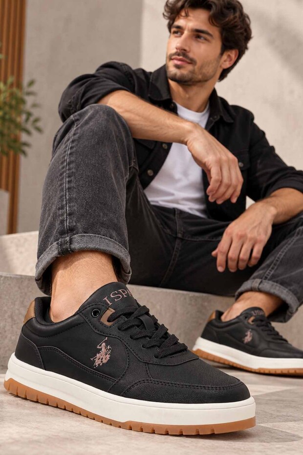 Men's Sneaker Black Lace-Up Casual Sports Shoes Rubber Sole