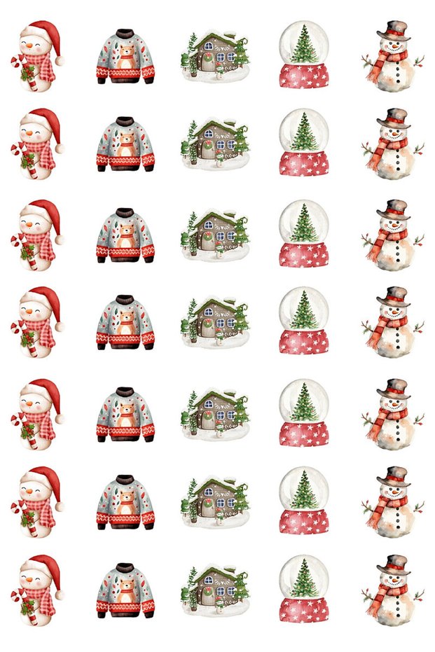 New Year's Stickers, Vintage Snowmen and Figures, 700 Pieces (20 Sheets - Printed on Coated Paper.)