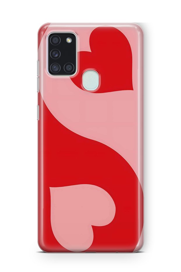 Samsung Galaxy A21S Compatible Red Ying Yang Pattern Transparent Phone Case
