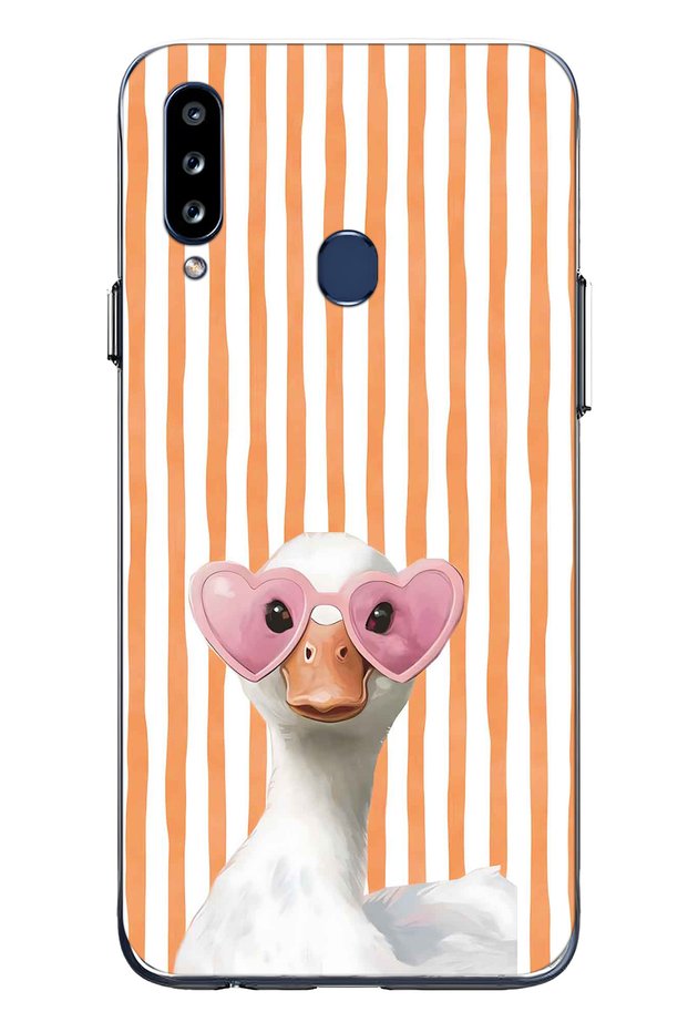 Samsung Galaxy A20S Compatible Transparent Phone Case with Heart and Glasses Duck Pattern