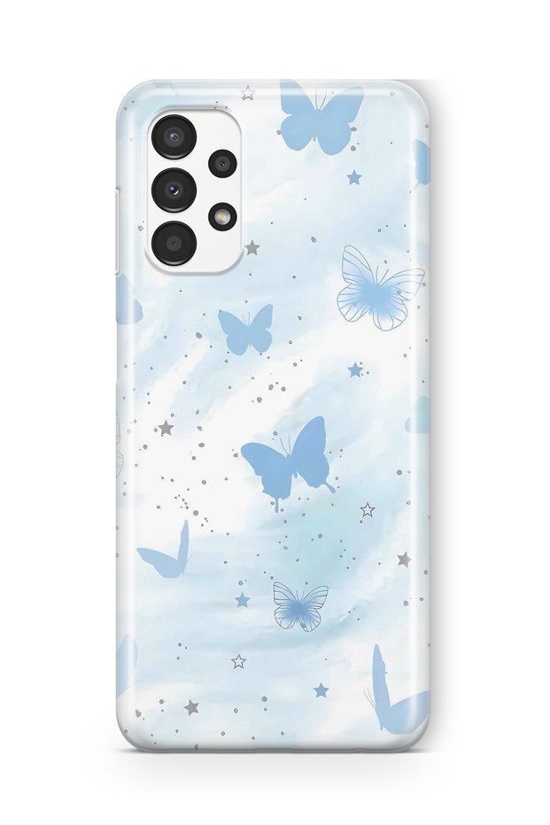 Samsung Galaxy A53 Compatible Pastel Blue Butterfly Pattern Transparent Phone Case