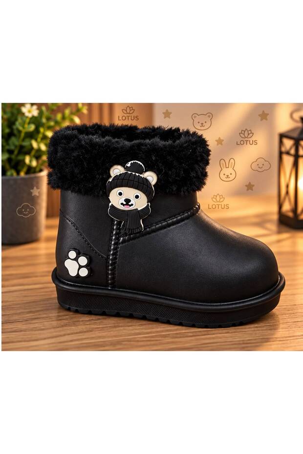 Children's Fur-Lined Waterproof Laceless Teddy Bear Boots