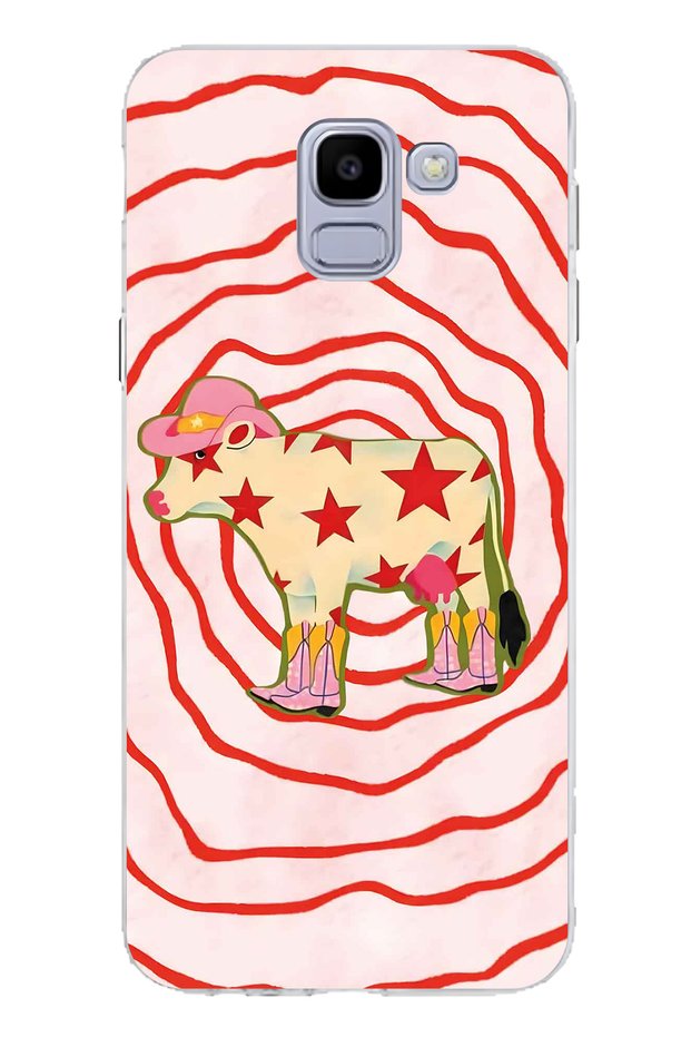 Samsung Galaxy J6 Compatible Cowboy Cow Pattern Transparent Phone Case