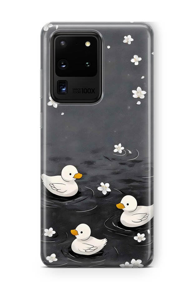 Samsung Galaxy S20 Ultra Compatible Transparent Phone Case with Ducklings Pattern