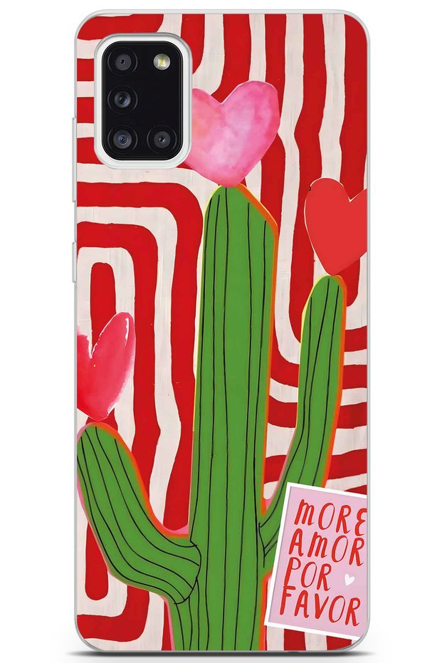 Samsung Galaxy A31 Compatible Cactus Patterned Transparent Phone Case