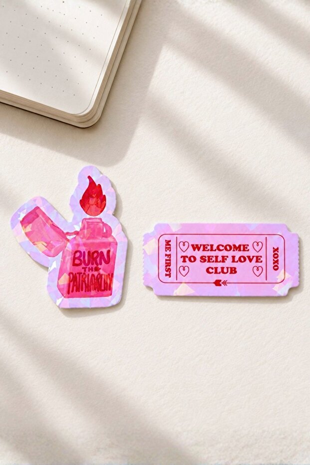 Pink 2-Piece Hologram Effect Laminated Sticker Set, Agenda Label, Multi-Purpose Sticker, Waterproof