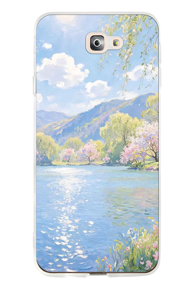 Samsung Galaxy J7 Prime Compatible Monet Style Lake Landscape Pattern Transparent Phone Case