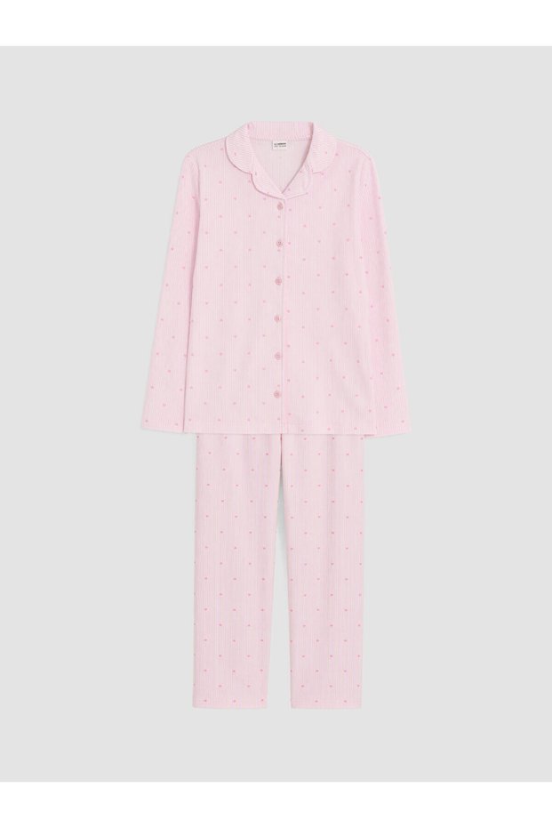 Peak New Season Pink Shirt Collar Girls' Pajama Set
