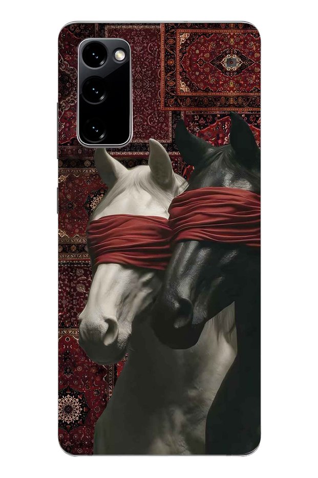 Samsung Galaxy S20 Fe Compatible Transparent Phone Case with Carpet Background and Horse Artistic Pattern