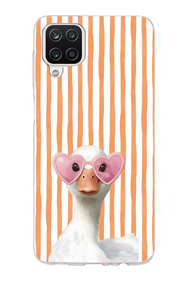 Samsung Galaxy A12 / M12 Compatible Transparent Phone Case with Heart and Glasses Duck Pattern