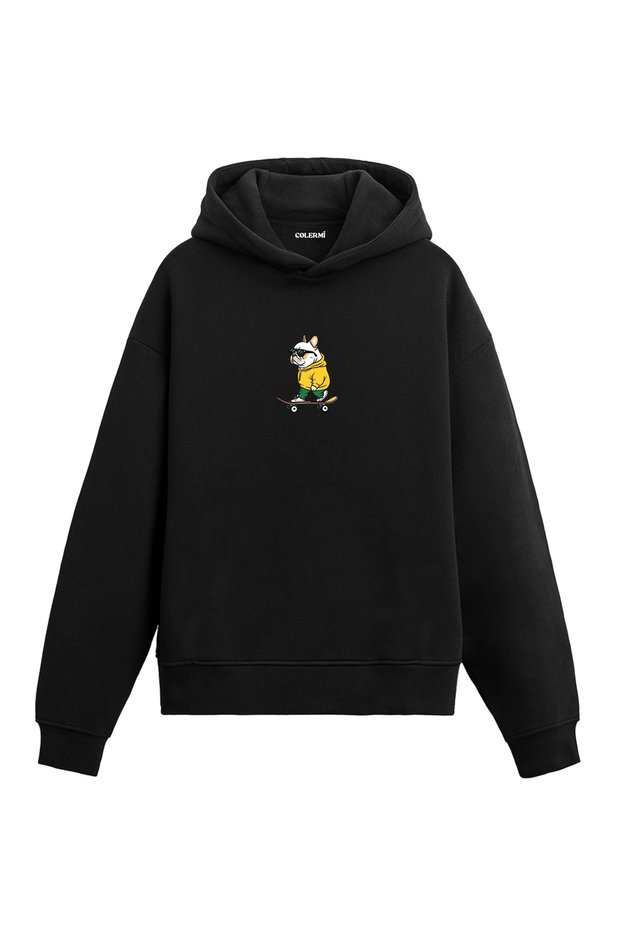Skateboarder Bulldog Design Hooded Sweatshirt