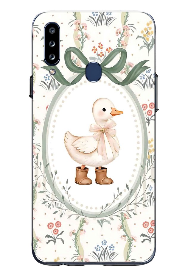 Samsung Galaxy A20S Compatible Goose and Flower Pattern Transparent Phone Case