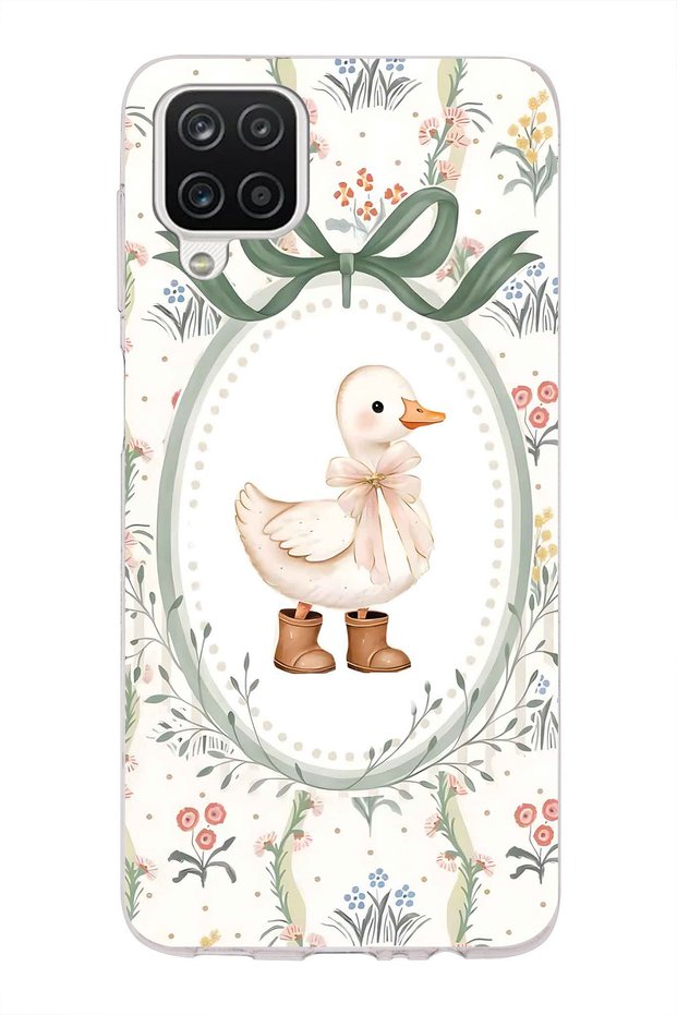 Samsung Galaxy A12 / M12 Compatible Transparent Phone Case with Goose and Flower Pattern