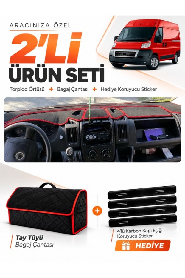 Dashboard Cover + Thai Feather Luggage Bag + Sticker Set Compatible with Fiat Ducato (2006-2014) X250