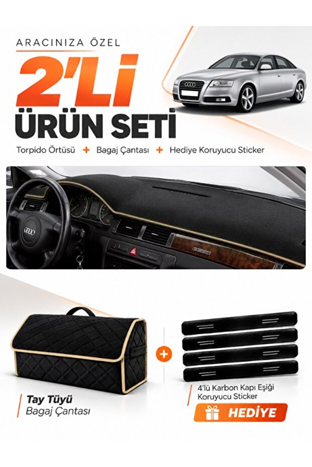 Audi A6 (1997-2004) Compatible Glove Box Cover + Thai Feather Trunk Bag + Sticker Set - Au003