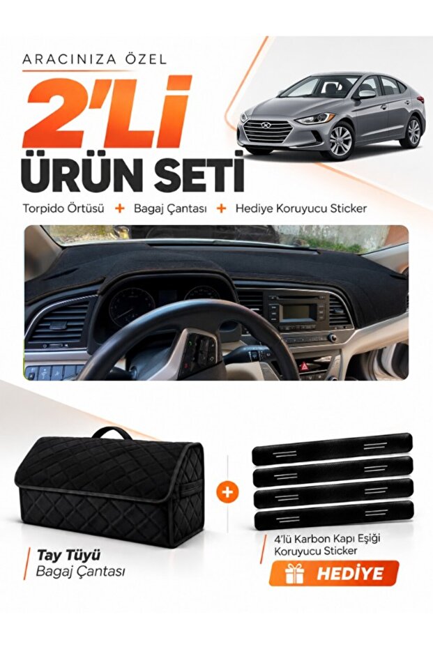 Hyundai Elantra (2017-2020) Compatible Glove Box Cover + Tay Feather Trunk Bag + Sticker Set - Hu017
