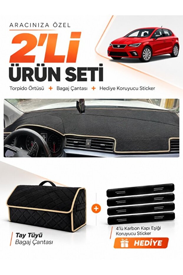 Seat Ibiza (2017-2021) Compatible Glove Box Cover + Tay Feather Trunk Bag + Sticker Set - Se009