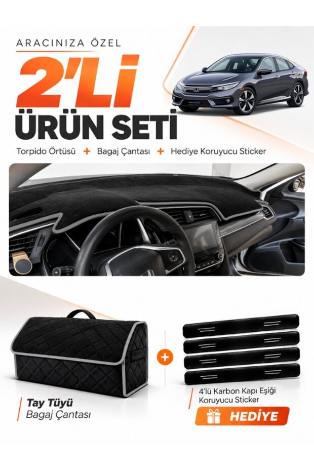Honda Civic Fc5 (2015-2022) Compatible Dashboard Cover + Thai Feather Trunk Bag + Sticker Set - Ho012