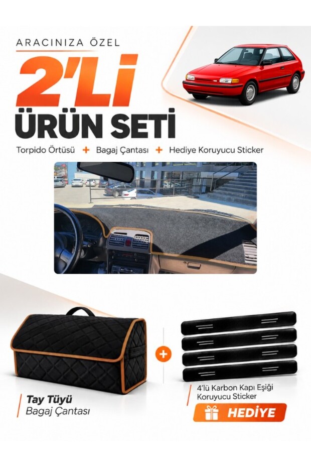 Mazda 323 Hatchback Bg Kasa (1991-1995) Compatible Dashboard Cover + Tay Tüy Trunk Bag Set - Ma005