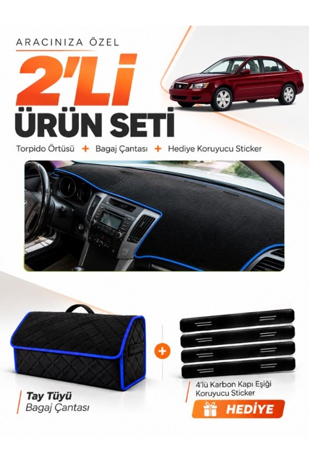 Hyundai Sonata (2007-2012) Compatible Glove Box Cover + Tay Tüy Luggage Bag + Sticker Set - Hu030