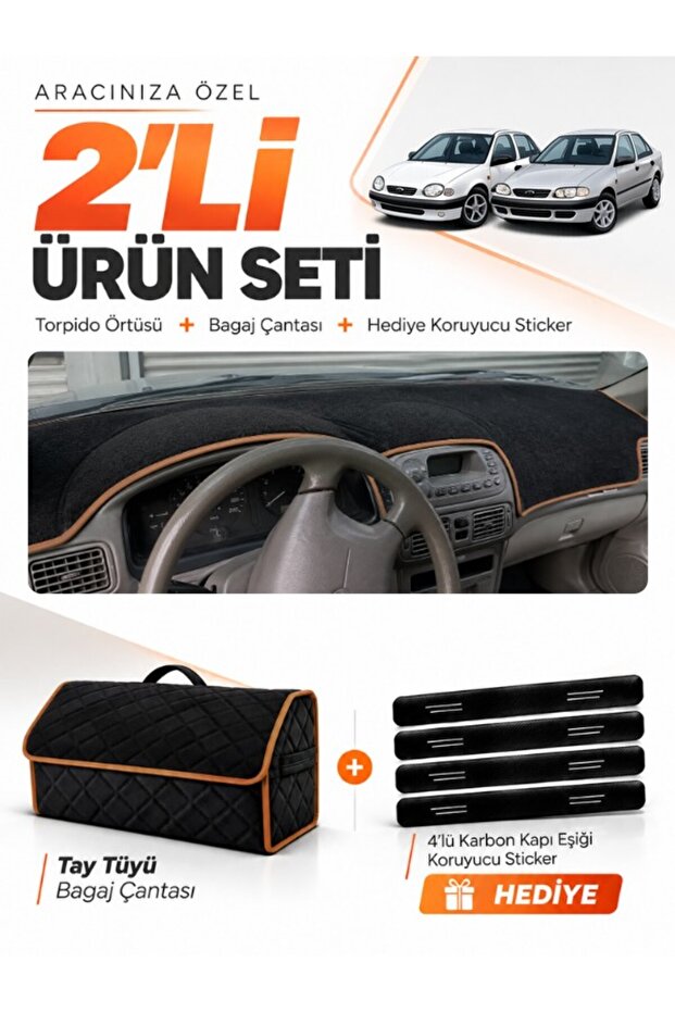 Toyota Corolla Terra E110 (1997-2002) Compatible Dashboard Cover + Tay Tüy Trunk Bag Set - To013