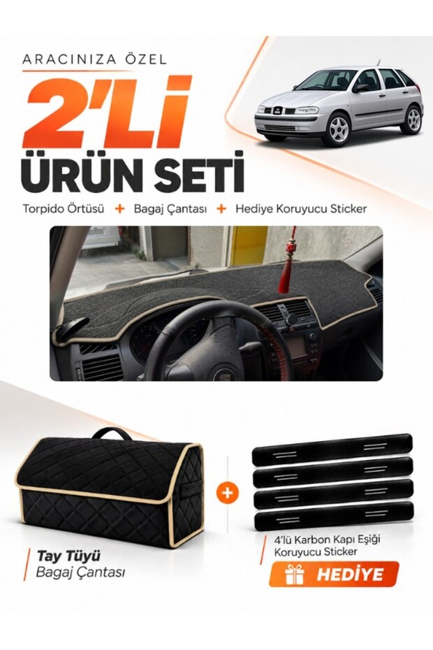 Seat Ibiza (1998-2001) Compatible Glove Box Cover + Tay Tüy Luggage Bag + Sticker Set - Se002